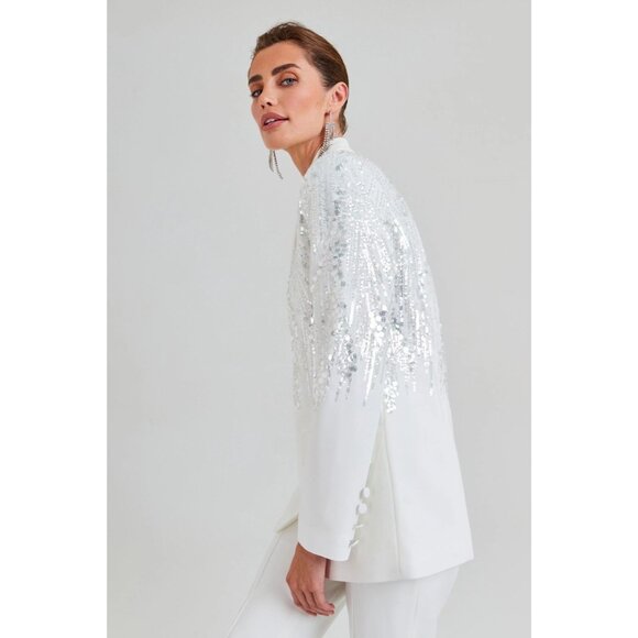 Nadine Marabi Lucille White Sequin Blazer Small NWT $495 - Picture 4 of 9